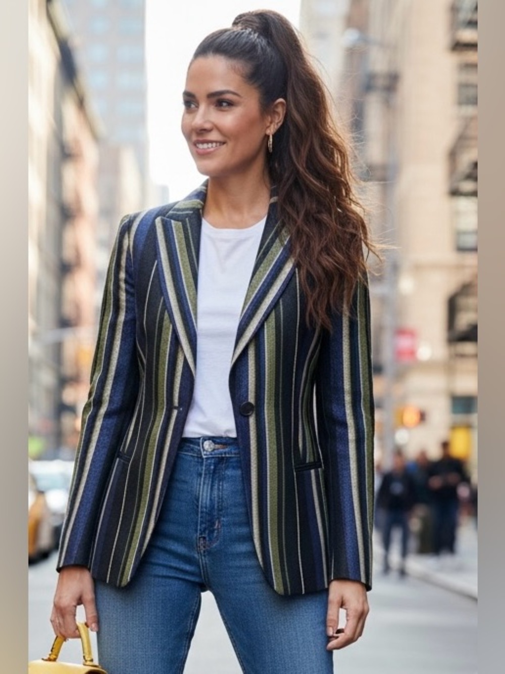 Kiltie Italian Metallic Stripe Blazer Navy Olive Gold | Made in Italy | Size 6